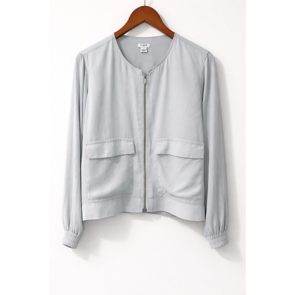 J.Crew Light Gray Cropped Zip Blouse Utility Chic Size M, Minimalist
